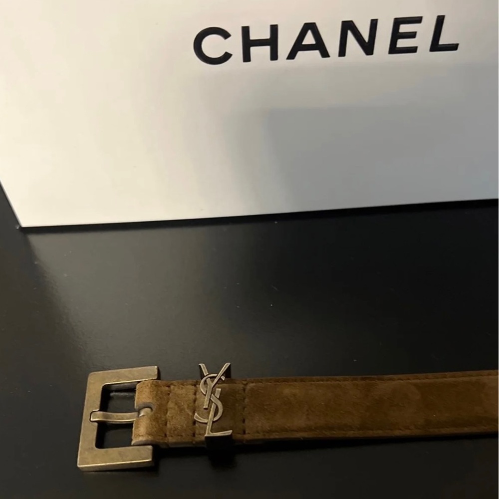 Saint Laurent Monogram Belt 85 skinny suede